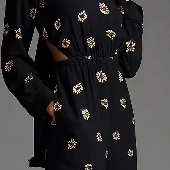 Anthropologie Farm Rio Long-Sleeve Floral Cutout Jumpsuit - Picture 7 of 15